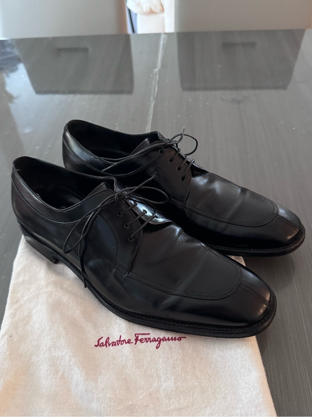 Salvatore Ferragamo Black Leather Lace-Up Oxfords